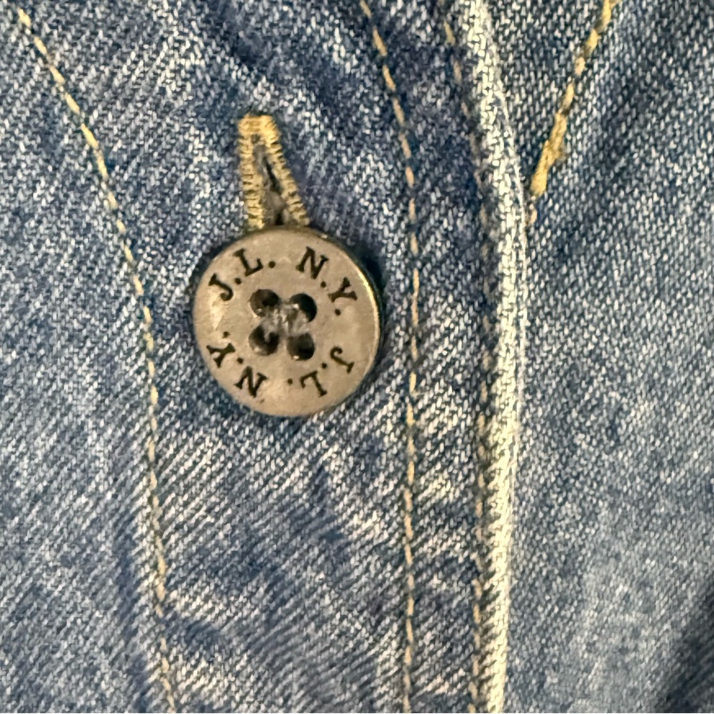 VTG Denim Button Front Floral Embroidered Boxy Dress Size 2X V-Neck Knee Length - Picture 10 of 10